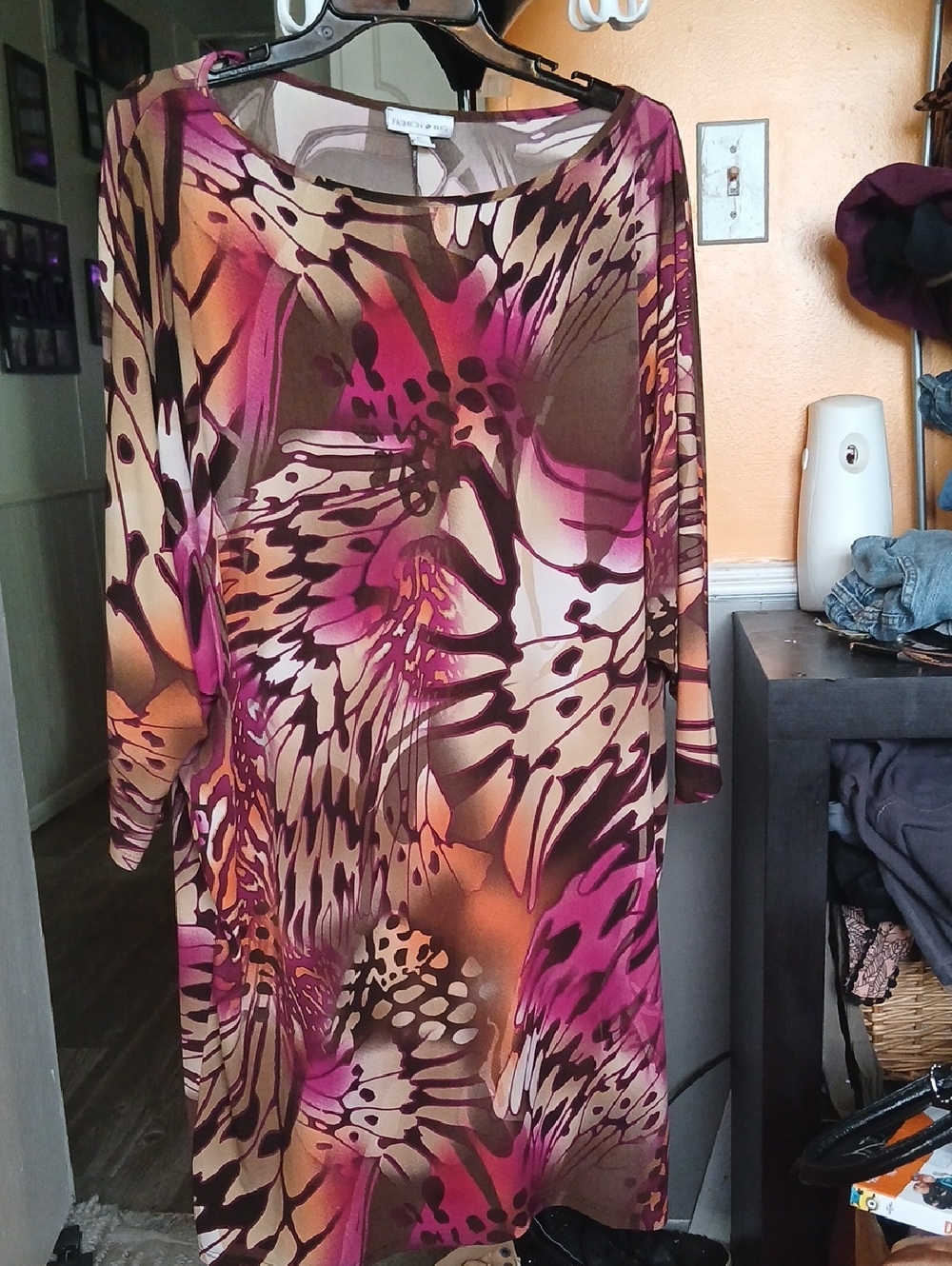 Fashion Bug Floral Tunic Top in Pink, Brown & Cream